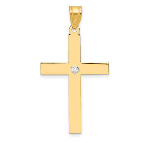 .02ct. Diamond Cross 30x21mm Charm Pendant in Real 14k Yellow Gold