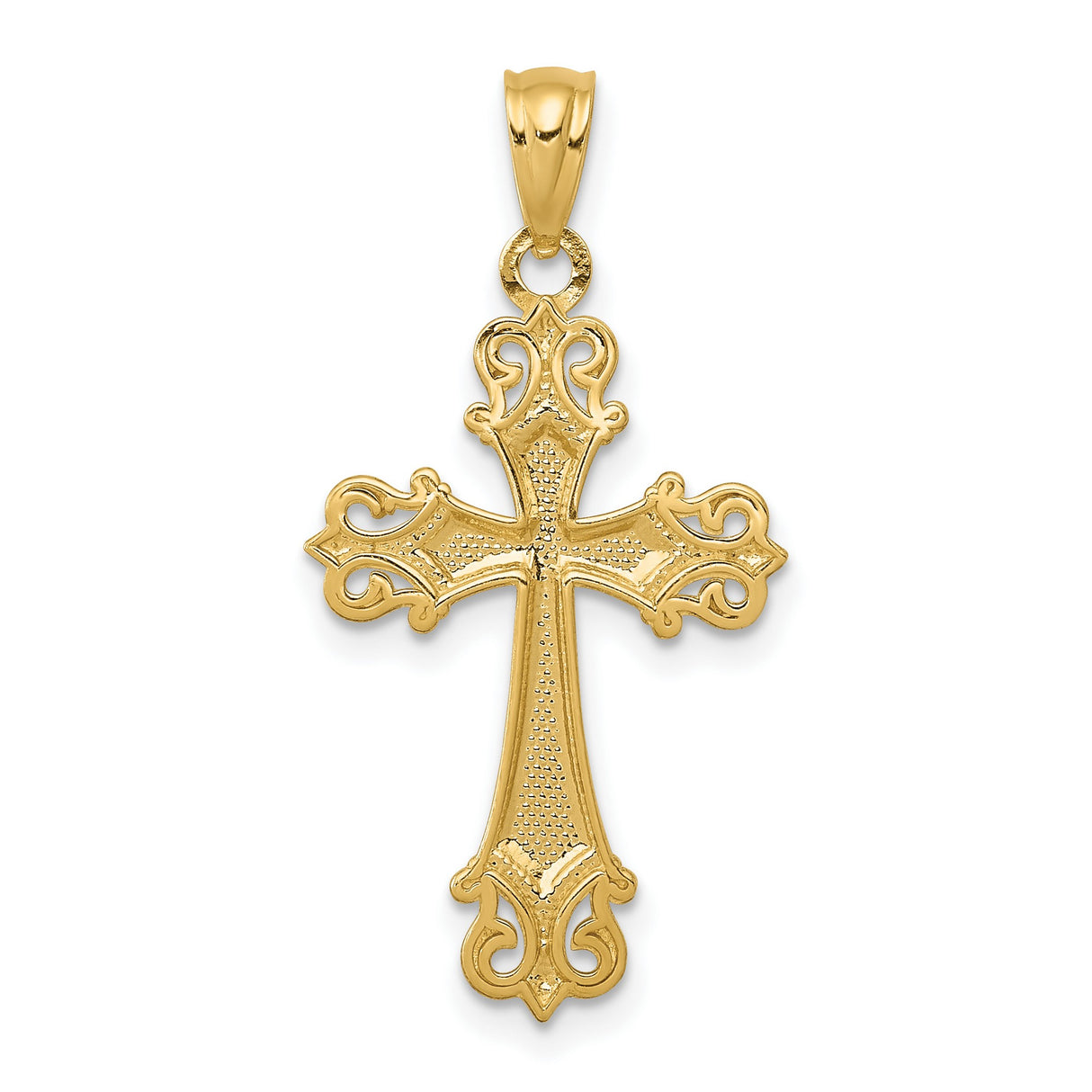 Diamond-Cut Fleur De Lis Cross Charm Pendant in Real 14k Multi-Tone Gold