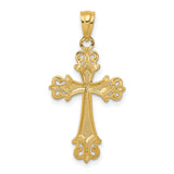 Diamond-Cut Fleur De Lis Cross Charm Pendant in Real 14k Multi-Tone Gold