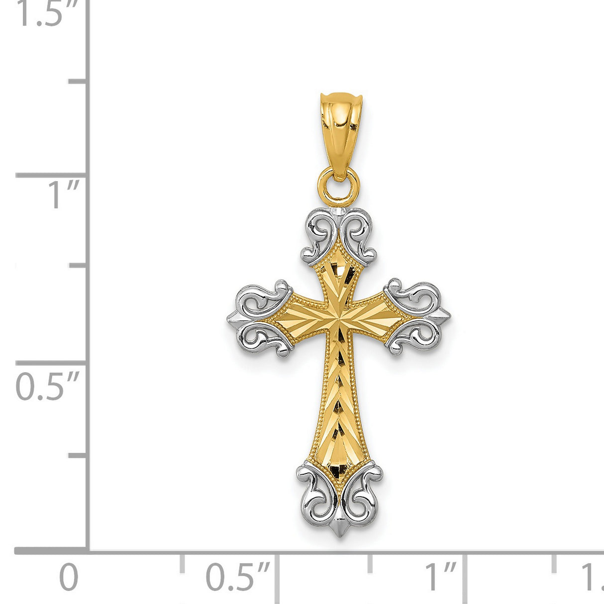 Diamond-Cut Fleur De Lis Cross Charm Pendant in Real 14k Multi-Tone Gold