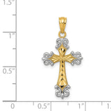Diamond-Cut Fleur De Lis Cross Charm Pendant in Real 14k Multi-Tone Gold