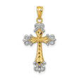 Diamond-Cut Fleur De Lis Cross Charm Pendant in Real 14k Multi-Tone Gold