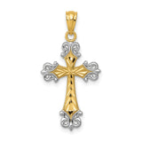Diamond-Cut Fleur De Lis Cross Charm Pendant in Real 14k Multi-Tone Gold