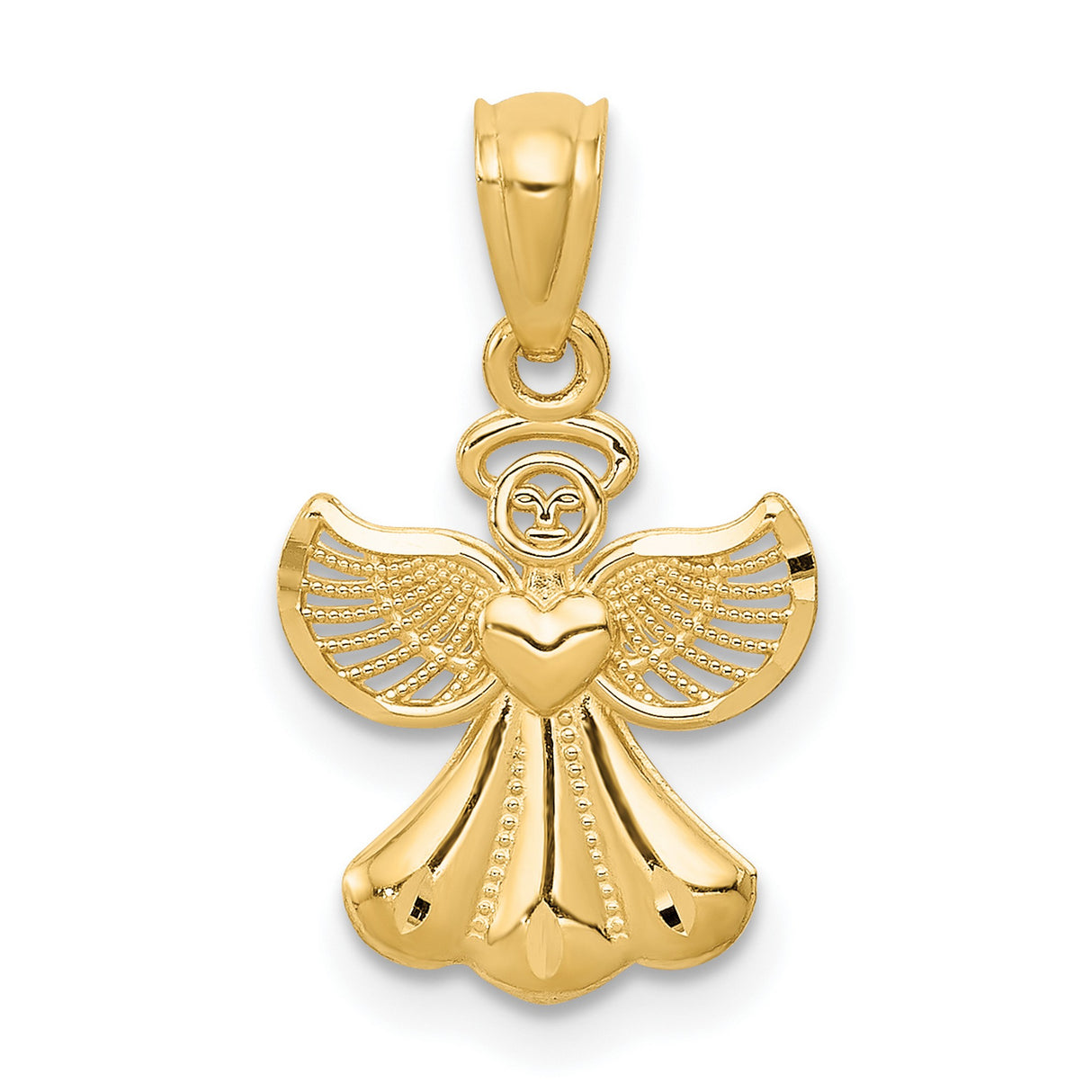 Full Body Angel With Heart Charm Pendant in Real 14k Yellow Gold