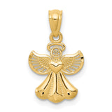 Full Body Angel With Heart Charm Pendant in Real 14k Yellow Gold