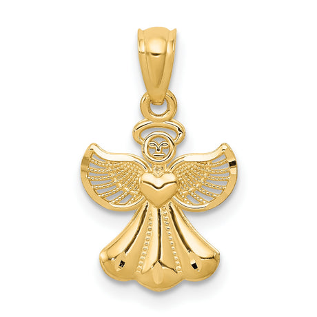 Full Body Angel With Heart Charm Pendant in Real 14k Yellow Gold