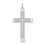 Engravable Laser Cut Latin Cross Charm Pendant in Real 14k White Gold