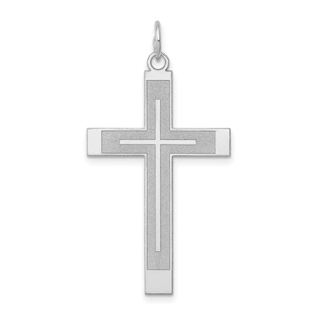 Engravable Laser Cut Latin Cross Charm Pendant in Real 14k White Gold