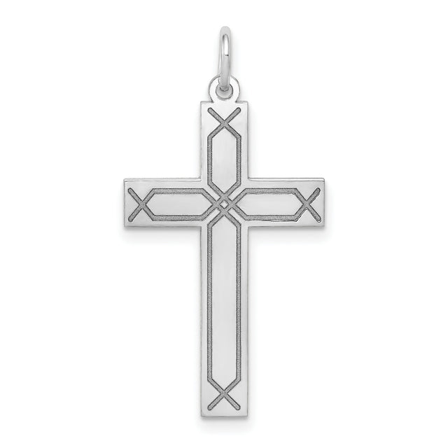 Engravable Latin Cross Charm Pendant in Real 14k White Gold