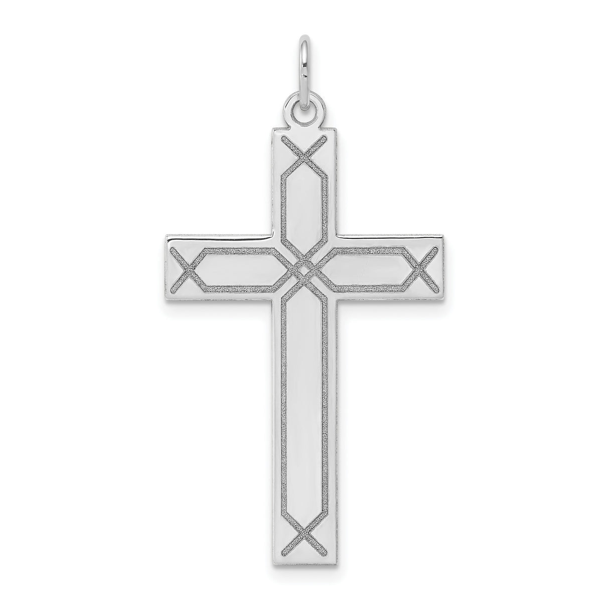 Engravable Latin Cross Charm Pendant in Real 14k White Gold