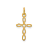 14k Yellow Gold Cross Pendant with Heart Center, Open Loop Design, Latin Christian Symbol for Women