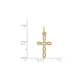 14k Yellow Gold Cross Pendant with Heart Center, Open Loop Design, Latin Christian Symbol for Women