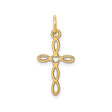 14k Yellow Gold Cross Pendant with Heart Center, Open Loop Design, Latin Christian Symbol for Women