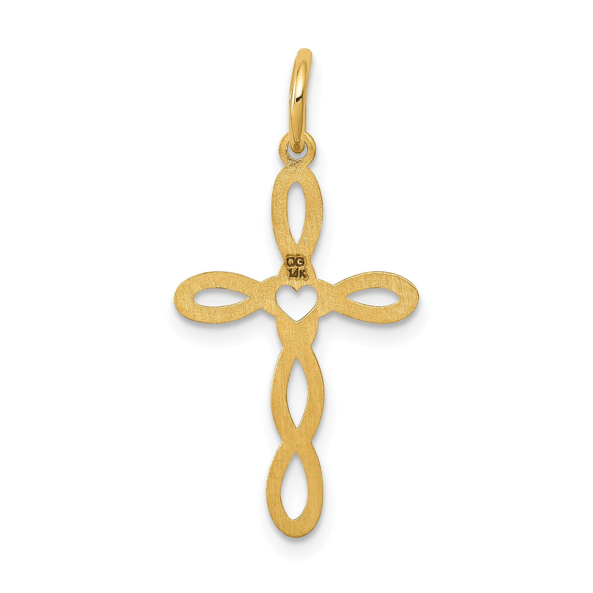 14k Yellow Gold Infinity Cross Pendant with Heart, Openwork Christian Symbol for Women