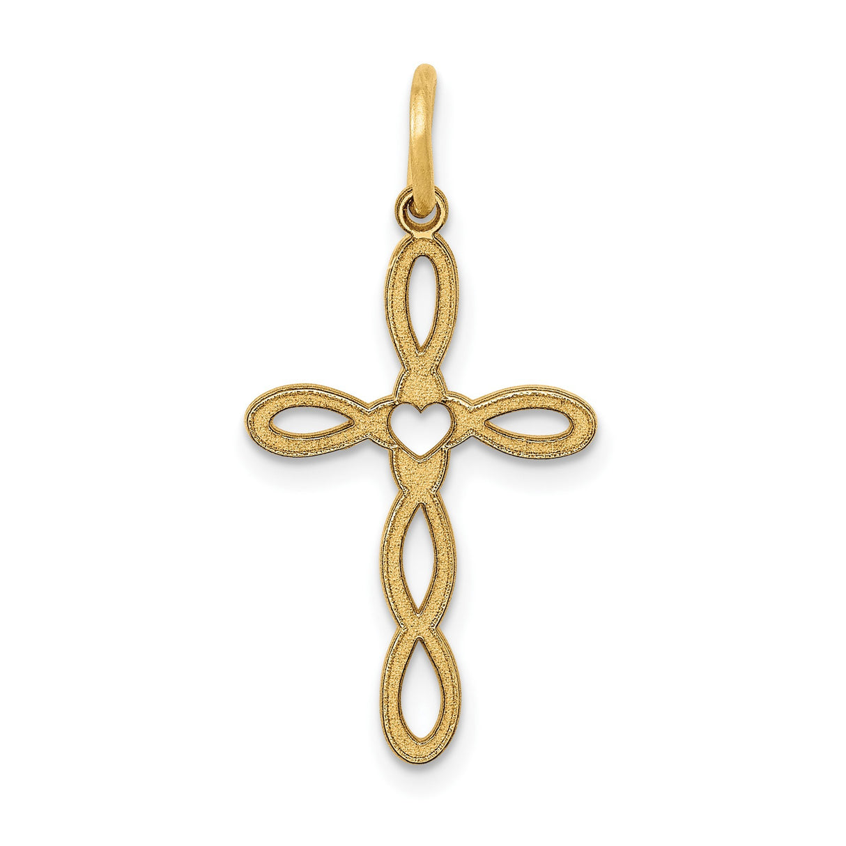 14k Yellow Gold Infinity Cross Pendant with Heart, Openwork Christian Symbol for Women