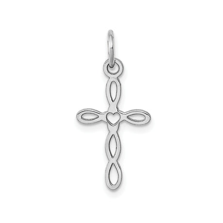 14k White Gold Infinity Cross Pendant with Heart Center, Openwork Religious Design