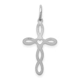 Open Ribbon Style Latin Cross Charm Pendant in Real 14k White Gold