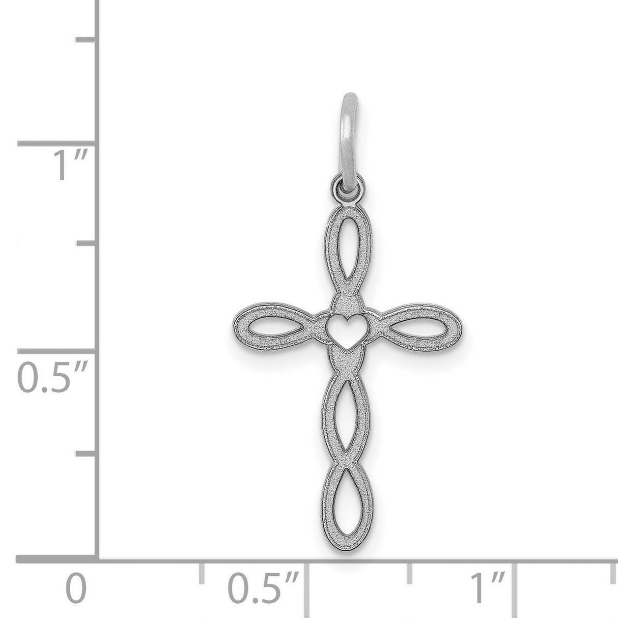 Open Ribbon Style Latin Cross Charm Pendant in Real 14k White Gold