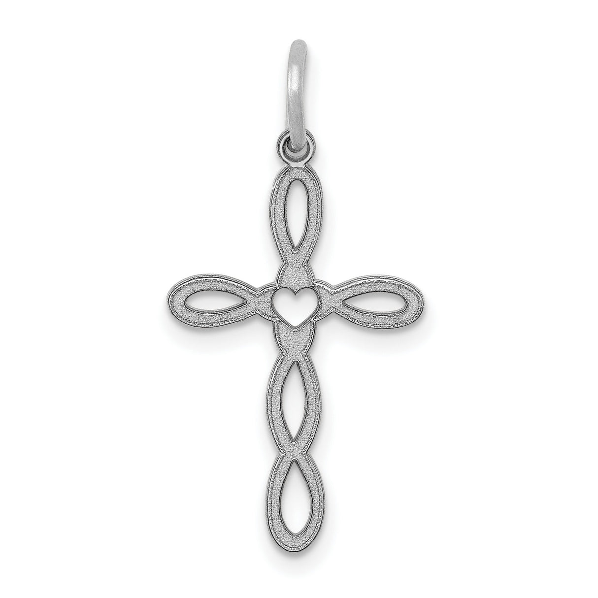 Open Ribbon Style Latin Cross Charm Pendant in Real 14k White Gold