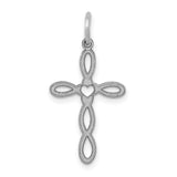 Open Ribbon Style Latin Cross Charm Pendant in Real 14k White Gold