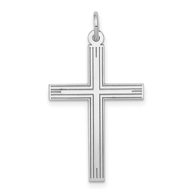 Engravable Latin Cross Charm Pendant in Real 14k White Gold