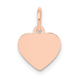14k Rose Gold Heart Pendant Charm, Flat Polished Engravable Disc, Minimalist Love Symbol