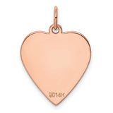 14k Rose Gold Heart Pendant with Polished Surface, Minimalist Engravable Charm for Women