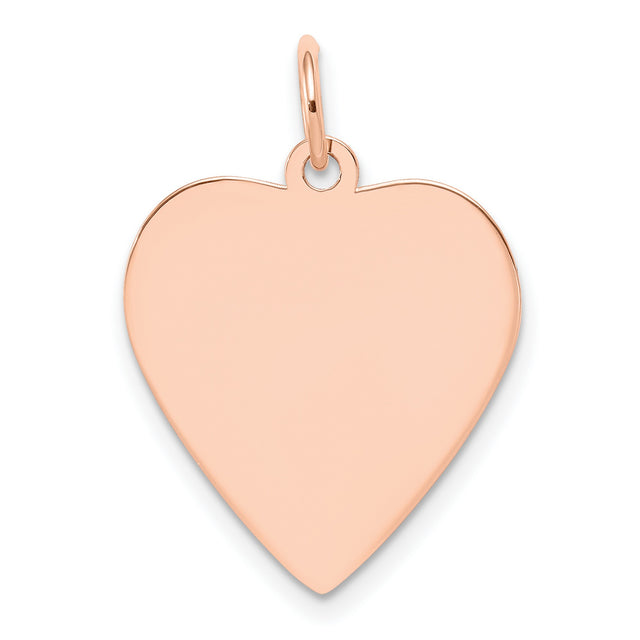 14k Rose Gold Heart Pendant with Polished Surface, Minimalist Engravable Charm for Women