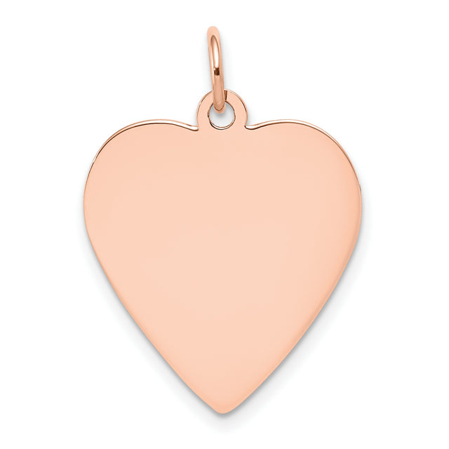 14k Rose Gold Heart Pendant, Polished Disc Charm with Smooth Finish for Women