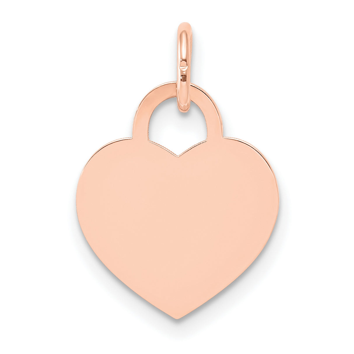 14k Rose Gold Heart Pendant Charm with Lock-Inspired Top, Polished Engravable Design