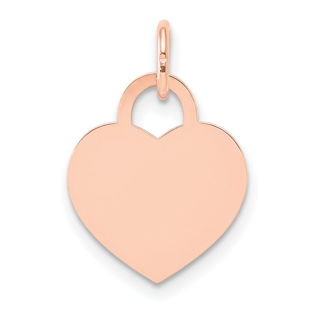 14k Rose Gold Heart Pendant Charm with Lock-Inspired Top, Polished Engravable Design