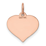 14k Rose Gold Heart Pendant, Polished Flat Charm with Smooth Engravable Surface for Women