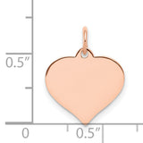 14k Rose Gold Heart Pendant, Polished Flat Charm with Smooth Engravable Surface for Women