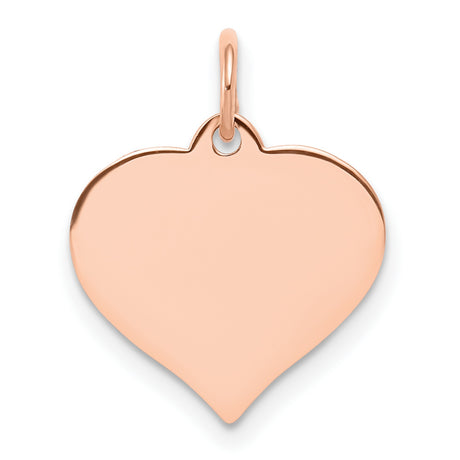 14k Rose Gold Heart Pendant, Smooth Polished Disc, Minimalist Romantic Jewelry Charm for Women