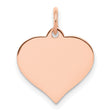 14k Rose Gold Heart Pendant, Polished Flat Charm with Smooth Engravable Surface for Women