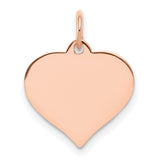 14k Rose Gold Heart Pendant, Polished Flat Charm with Smooth Engravable Surface for Women
