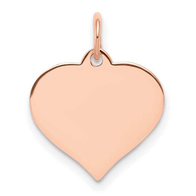 14k Rose Gold Heart Pendant, Polished Flat Charm with Smooth Engravable Surface for Women