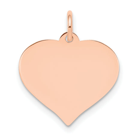 14k Rose Gold Heart Pendant, Polished Flat Charm for Engraving, Minimalist Romantic Jewelry for Women