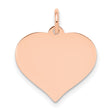 14k Rose Gold Heart Pendant, Polished Engravable Disc Charm, Minimalist Romantic Jewelry for Women