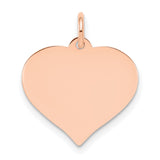14k Rose Gold Heart Pendant, Polished Engravable Disc Charm, Minimalist Romantic Jewelry for Women