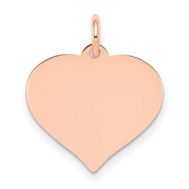 14k Rose Gold Heart Pendant, Polished Engravable Disc Charm, Minimalist Romantic Jewelry for Women