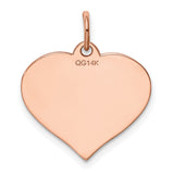 14k Rose Gold Heart Pendant, Engravable Smooth Disc Charm for Women