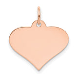 14k Rose Gold Heart Pendant Charm, Polished Engravable Disc for Women