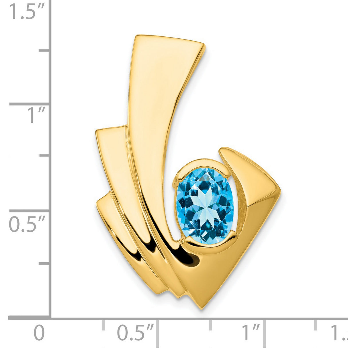 9x7mm Oval Blue Topaz Slide Chain Slide Charm Pendant in Real 14k Yellow Gold