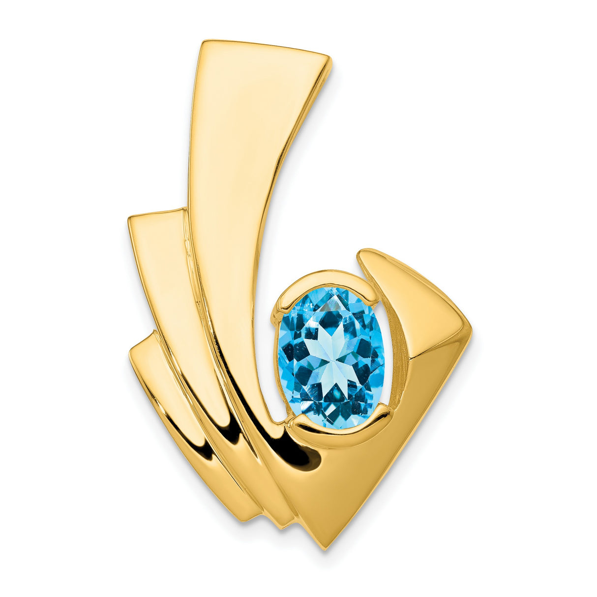 9x7mm Oval Blue Topaz Slide Chain Slide Charm Pendant in Real 14k Yellow Gold
