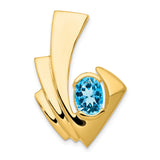 9x7mm Oval Blue Topaz Slide Chain Slide Charm Pendant in Real 14k Yellow Gold