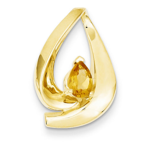 Citrine slide Charm Pendant in Real 14k Yellow Gold