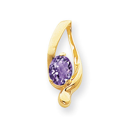 8x6mm Oval Amethyst Checker slide Charm Pendant in Real 14k Yellow Gold