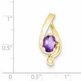 8x6mm Oval Amethyst slide Charm Pendant in Real 14k Yellow Gold
