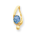 8x6mm Oval Blue Topaz Checker slide Charm Pendant in Real 14k Yellow Gold